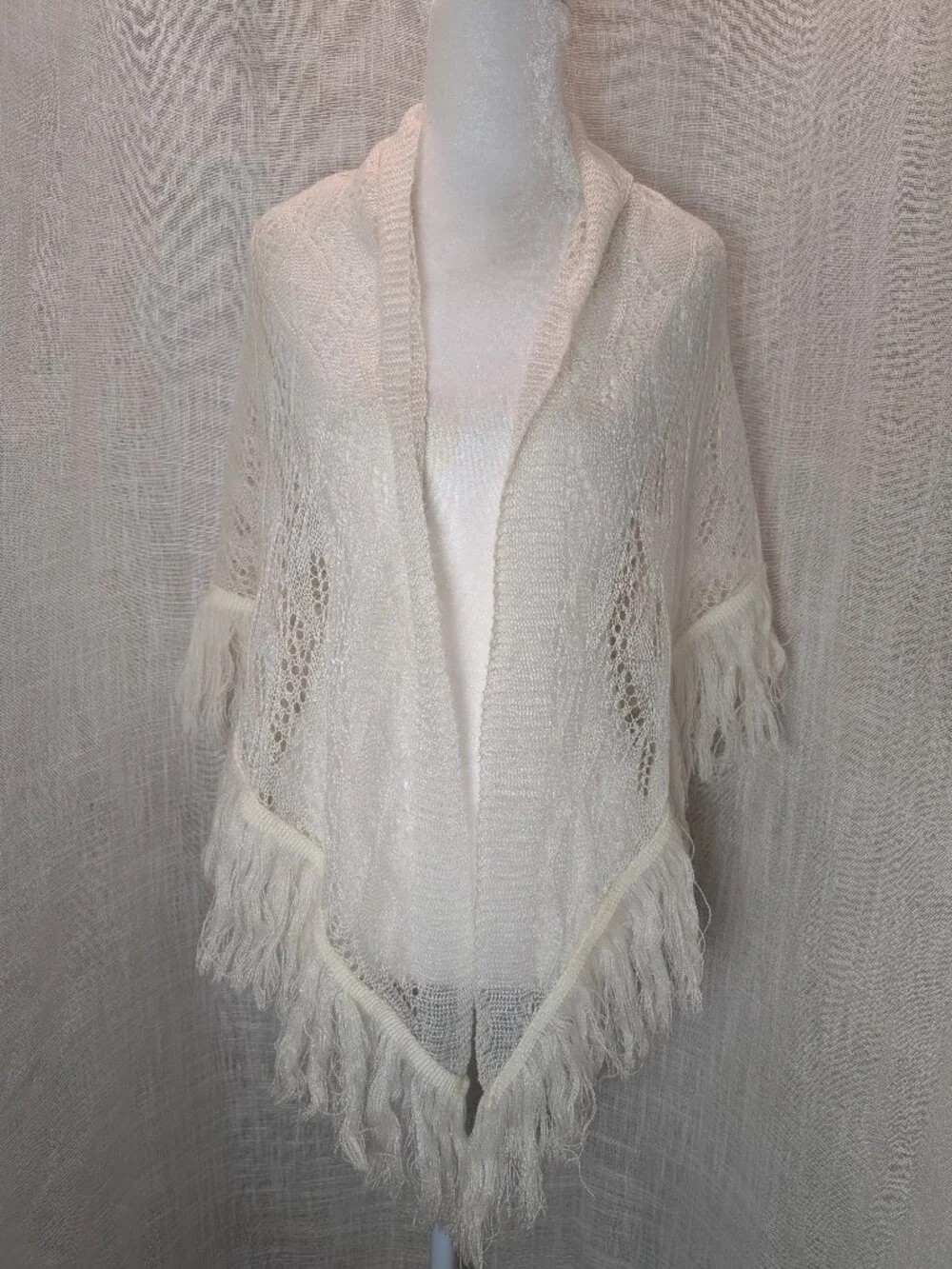 Vintage Desco Cream Shawl with Fringe - Japan